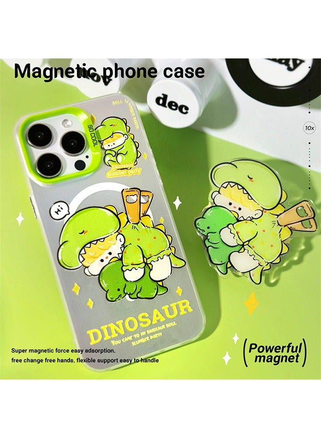Compatible with iPhone 15 Pro Max Magnetic Case, Cute Dinosaur Boy Cartoon Graffiti Pattern with Magnetic Function Stand, Anti-Scratch Shockproof Protective Phone, Soft TPU Full Protective Cover - Image 1