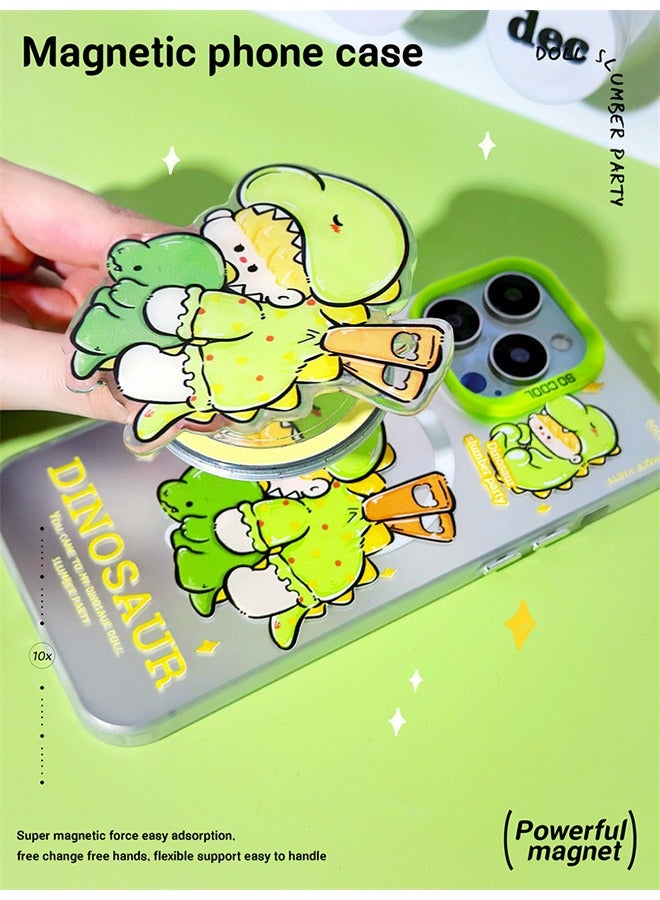 Compatible with iPhone 15 Pro Max Magnetic Case, Cute Dinosaur Boy Cartoon Graffiti Pattern with Magnetic Function Stand, Anti-Scratch Shockproof Protective Phone, Soft TPU Full Protective Cover - Image 5