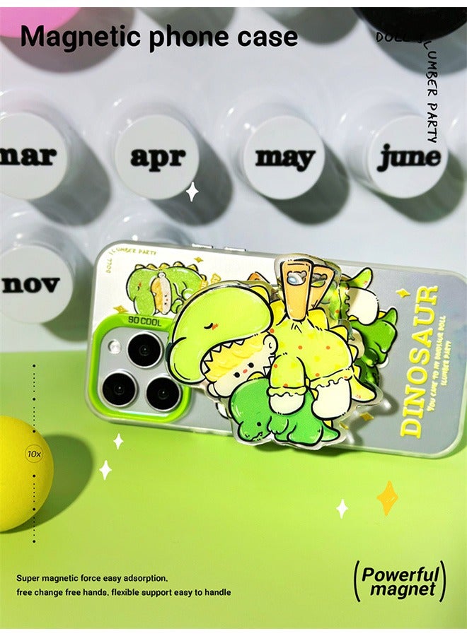 Compatible with iPhone 15 Pro Max Magnetic Case, Cute Dinosaur Boy Cartoon Graffiti Pattern with Magnetic Function Stand, Anti-Scratch Shockproof Protective Phone, Soft TPU Full Protective Cover - Image 4