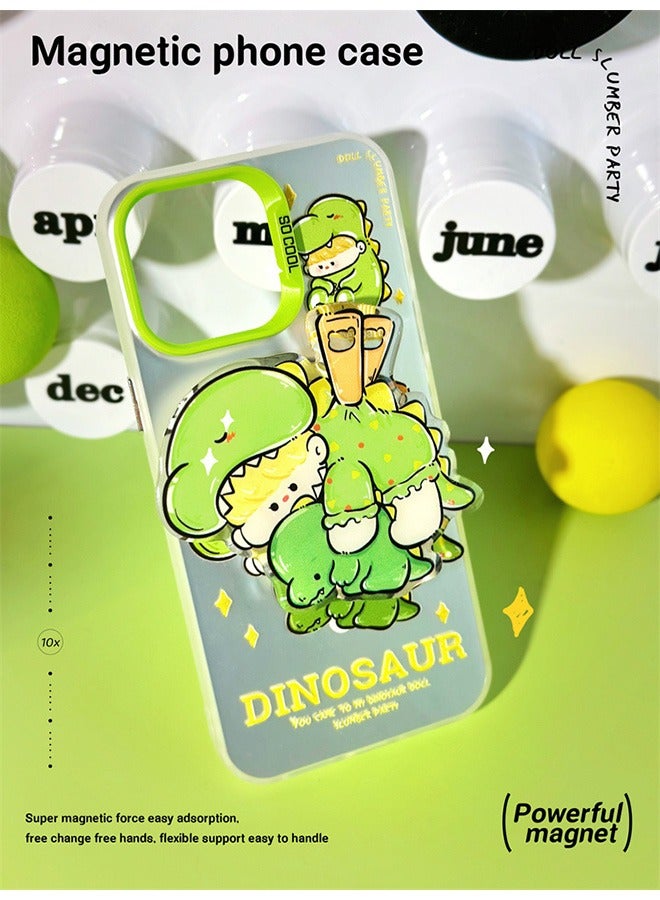 Compatible with iPhone 15 Pro Max Magnetic Case, Cute Dinosaur Boy Cartoon Graffiti Pattern with Magnetic Function Stand, Anti-Scratch Shockproof Protective Phone, Soft TPU Full Protective Cover - Image 2