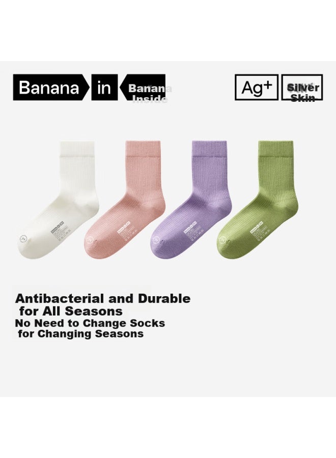 Bananain Silver Skin 311s Women's Socks, 7a Antibacterial Deodorant, Xinjiang Combed Cotton Ribbed All-season Mid-calf Socks, 5 Pairs - Image 1
