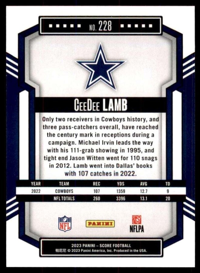 SCORE 2023 Score #228 CeeDee Lamb NM-MT Dallas Cowboys Football Trading Card NFL - Image 2