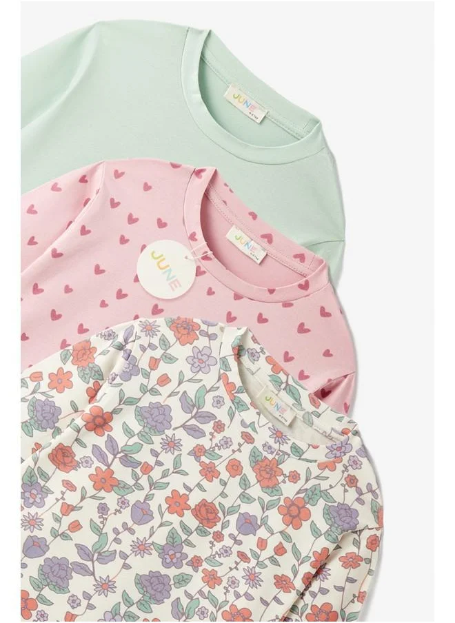 JUNE June Girl Child 3-Pack Long Sleeve Tshirt Ecru - Pink - Green