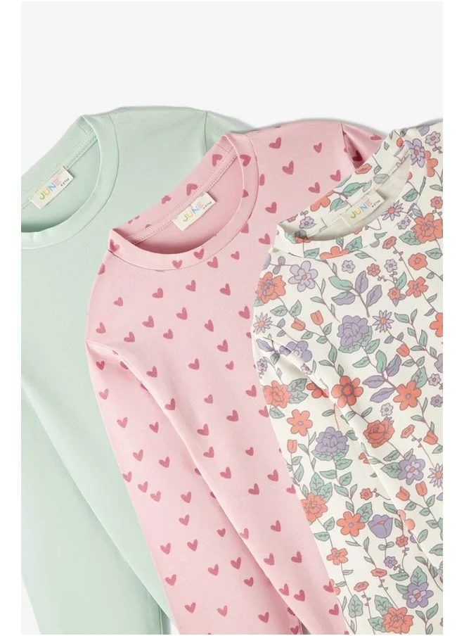 JUNE June Girl Child 3-Pack Long Sleeve Tshirt Ecru - Pink - Green