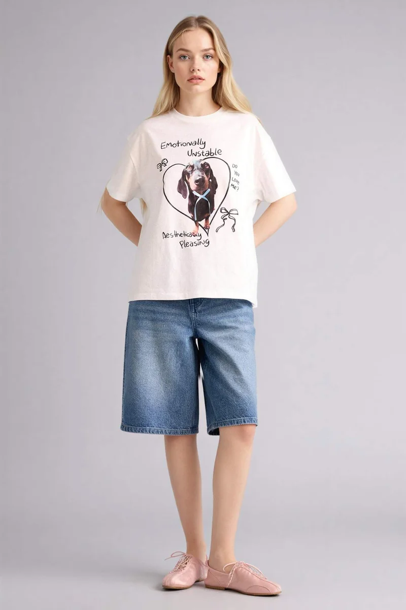DeFacto Oversize Fit Crew Neck Printed Short Sleeve T-Shirt