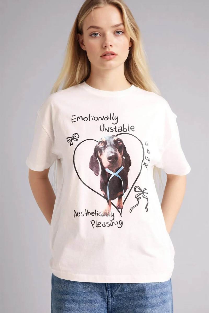 DeFacto Oversize Fit Crew Neck Printed Short Sleeve T-Shirt