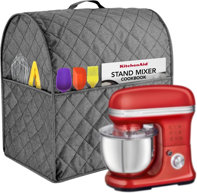 Zbeiur غطاء خلاط قائم متوافق مع خلاط Kitchenaid، يناسب جميع موديلات الرأس المائل ورفع الوعاء مع حقيبة تنظيم 3 للإكسسوارات. مع مقبض، مقاوم للماء، سهل التنظيف (رمادي، لرفع الوعاء 5-8 كوارت) - Image 1