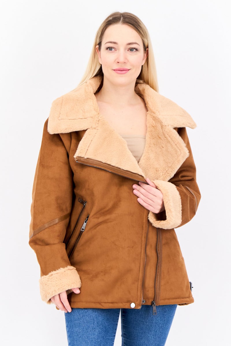 STEVE MADDEN Women Solid Soft Shell Jacket, Brown - Image 1