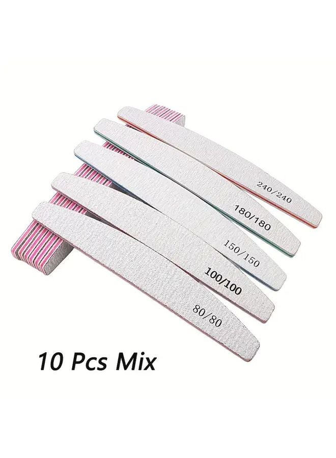 10 Pcs Mix Pack Acrylic Nail Files Grit 80 100 150 180 240 Washable Wear Resistant Sandpaper - Image 1