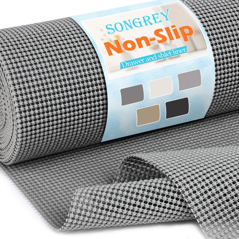 Songrey Non-Adhesive Drawer and Shelf Liner, Non Slip Cabinet Liners, Protect Kitchen Cupboard, Bathroom Drawers, Breathable, Thick Strong Grip mat (12IN x 10FT, Dark Gray) - Image 1