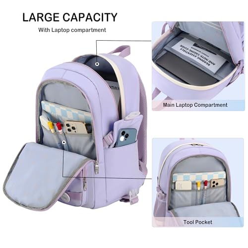 Hidds Laptop Backpacks 15.6 Inch College Backpack Elementary Middle High School Bag Large Cute Bookbags Anti Theft Travel Back Pack Casual Daypack Kids Book Bag for Teens Girls Women Students-Purple - Image 3