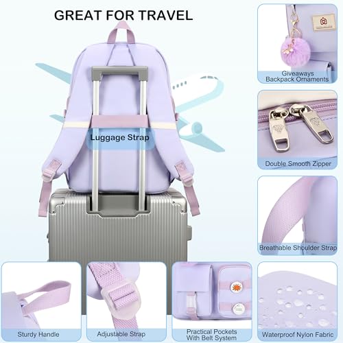 Hidds Laptop Backpacks 15.6 Inch College Backpack Elementary Middle High School Bag Large Cute Bookbags Anti Theft Travel Back Pack Casual Daypack Kids Book Bag for Teens Girls Women Students-Purple - Image 5