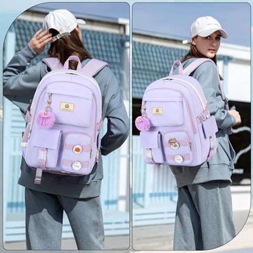 Hidds Laptop Backpacks 15.6 Inch College Backpack Elementary Middle High School Bag Large Cute Bookbags Anti Theft Travel Back Pack Casual Daypack Kids Book Bag for Teens Girls Women Students-Purple - Image 2