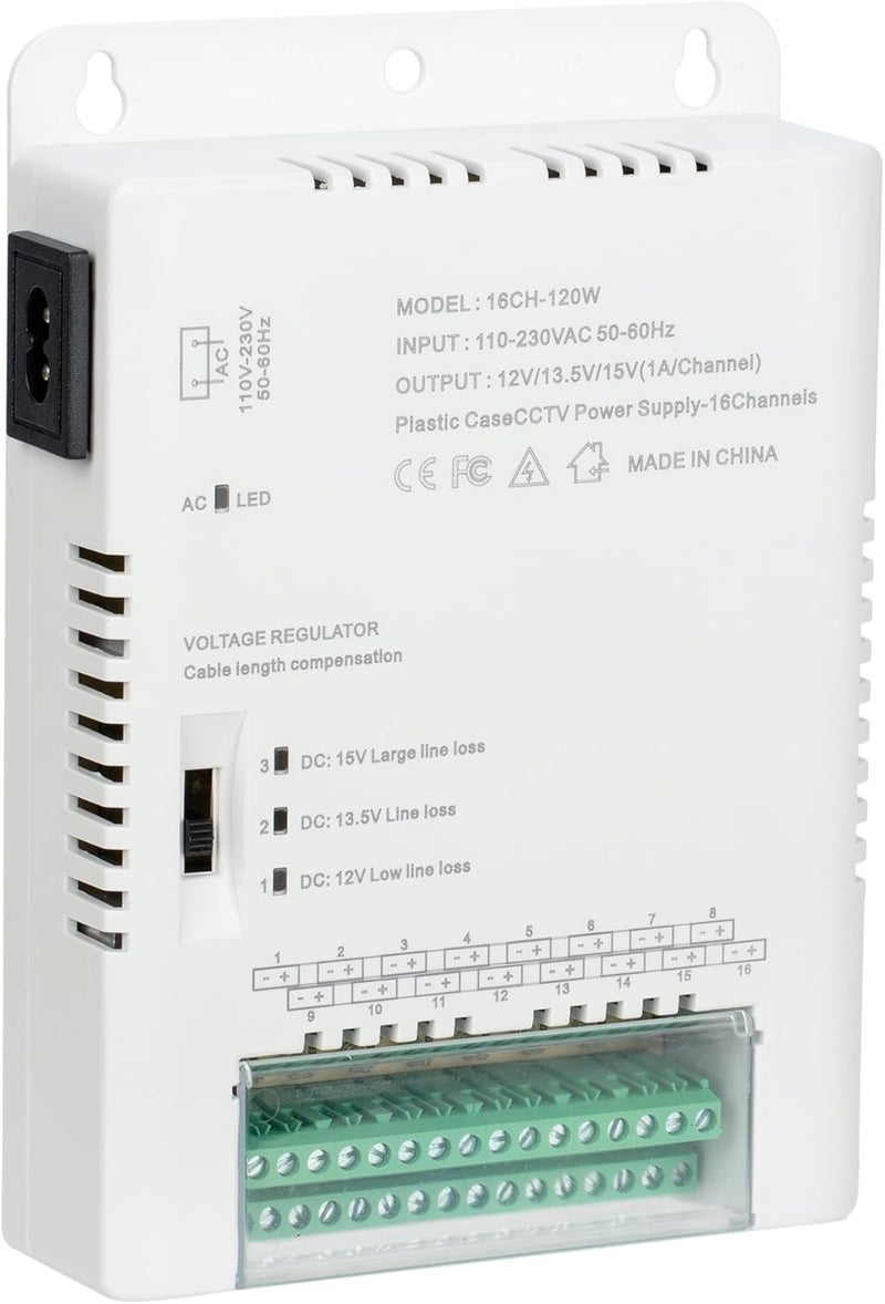 زينوكام 16 قناة كاميرا CCTV مزود طاقة توزيع الطاقة 90V-264VAC إ��خال إلى 12V-13.8-15VDC إخراج محول طاقة كاميرا أمان مع فيوز PTC (HD16C120W) - Image 1