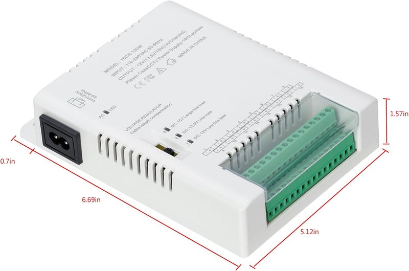 زينوكام 16 قناة كاميرا CCTV مزود طاقة توزيع الطاقة 90V-264VAC إ��خال إلى 12V-13.8-15VDC إخراج محول طاقة كاميرا أمان مع فيوز PTC (HD16C120W) - Image 5