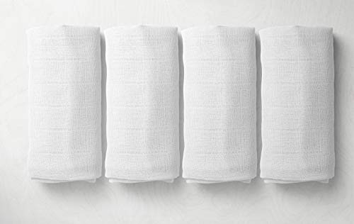 Bacati Set of 4 Muslin Swaddling Blankets, Solid White - Image 1