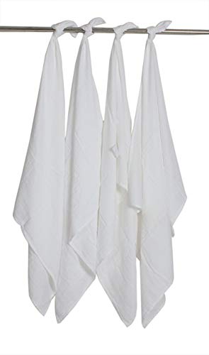 Bacati Set of 4 Muslin Swaddling Blankets, Solid White - Image 4