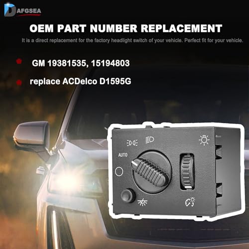 DAFGSEA Headlight Switch Headlamp Dimmer Switch Compatible with 2003-2006 Chevy Silverado, Suburban, Tahoe, GMC Sierra, Yukon, Cadillac Escalade Replaces# 19381535, D1595G, 15194803 - Image 3