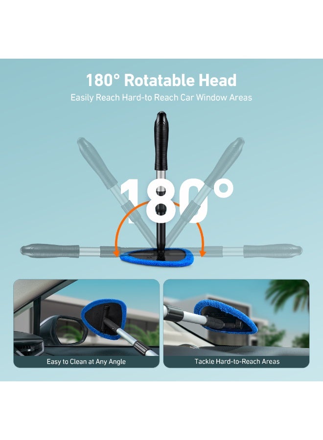 أسترواي أداة تنظيف الزجاج الأمامي AstroAI ، مجموعة تنظيف التفاصيل الداخلية للسيارات مع مقبض قابل للتوسع و 4 وسائد الألياف الدقيقة القابلة لإعادة الاستخدام عالية الكثافة ، مجموعة فرشاة مسح الزجاج السيارات ، أزرق ، 15.9in-21in - Image 3