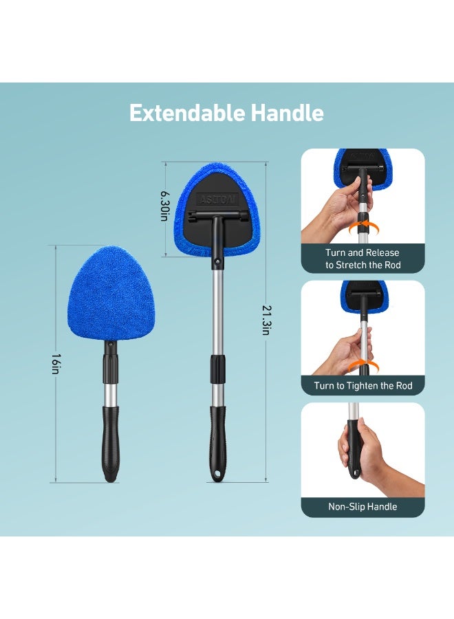 أسترواي أداة تنظيف الزجاج الأمامي AstroAI ، مجموعة تنظيف التفاصيل الداخلية للسيارات مع مقبض قابل للتوسع و 4 وسائد الألياف الدقيقة القابلة لإعادة الاستخدام عالية الكثافة ، مجموعة فرشاة مسح الزجاج السيارات ، أزرق ، 15.9in-21in - Image 2