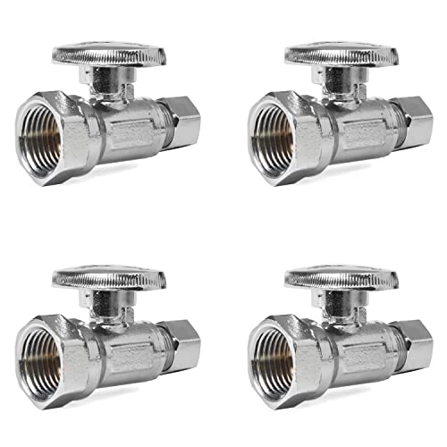 EFIELD Pack of 4 EFIELD 12 FIP Iron Pipe x 38 Compression Chrome 14Turn Straight Stop Water Shutoff Valve Chrome PlatedVALVE0574PCS - Image 1