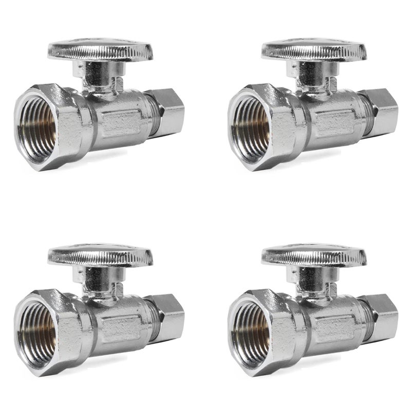 EFIELD Pack of 4 EFIELD 12 FIP Iron Pipe x 38 Compression Chrome 14Turn Straight Stop Water Shutoff Valve Chrome PlatedVALVE0574PCS - Image 2