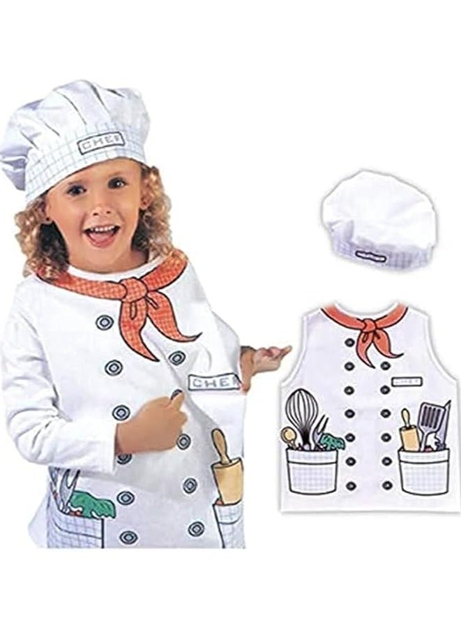 Kids Chef Costume Set, White Kitchen Uniform with Hat, Cooking Dress Up Outfit for Ages 3-8 - Image 1