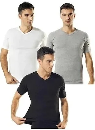 Tutku 3 Pack Men's Short Sleeve V-Neck Undershirt (1 Black - 1 White - 1 Gray)