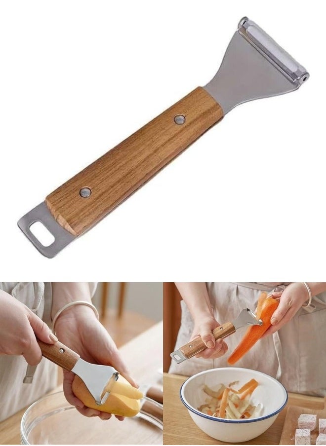 Happy Home Multifunctional peeler for fruits, vegetables and cheese made of stainless steel with a wooden handle  - Image 1