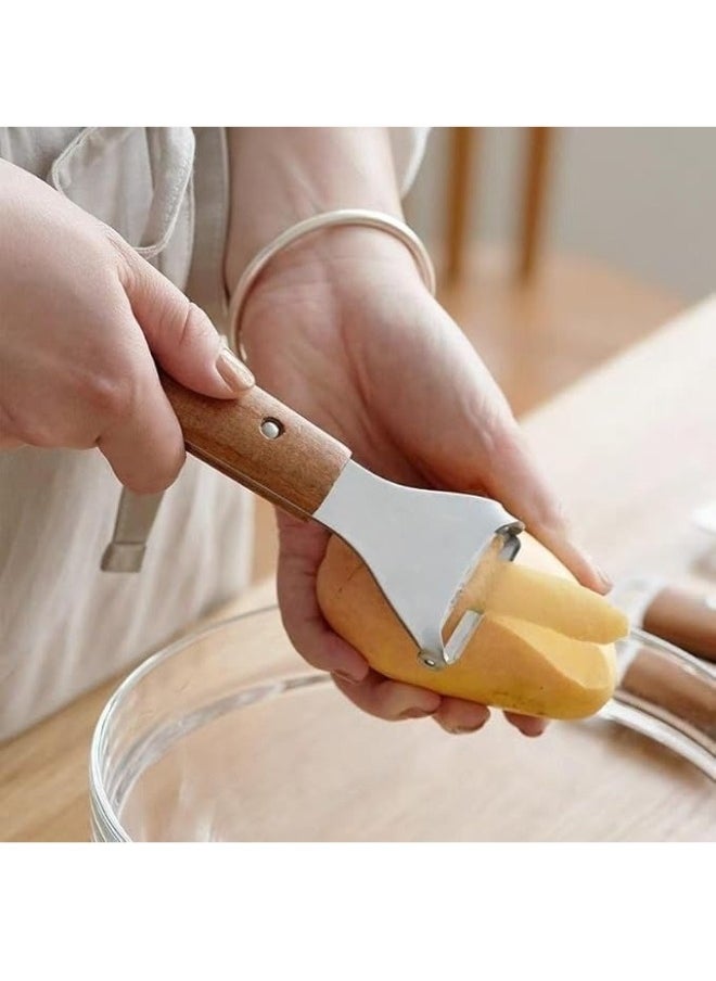 Happy Home Multifunctional peeler for fruits, vegetables and cheese made of stainless steel with a wooden handle  - Image 2