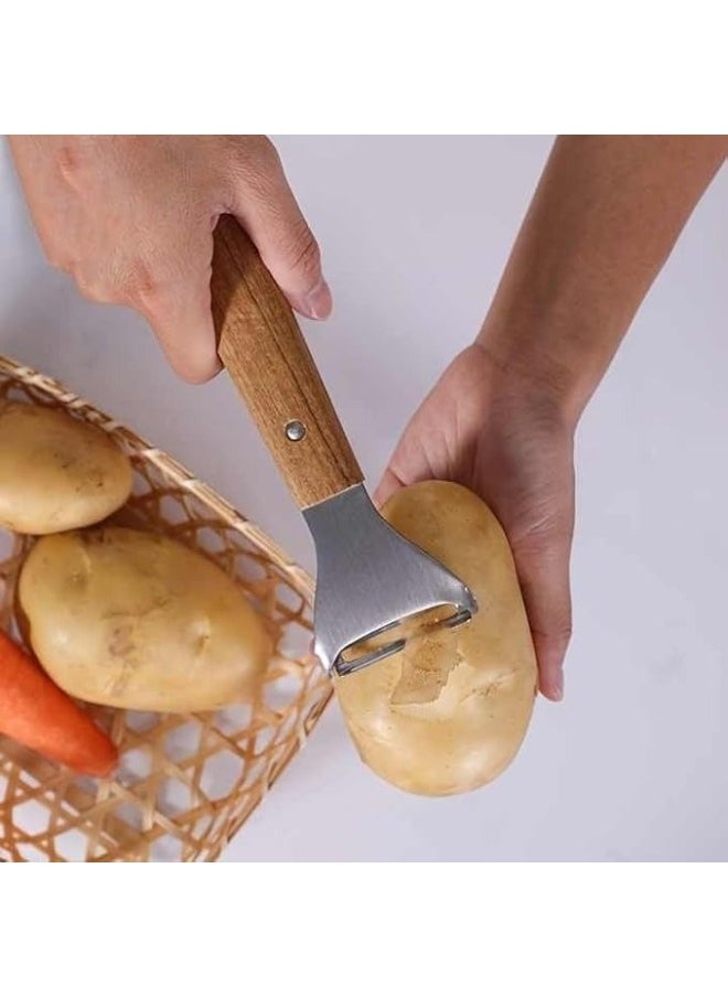 Happy Home Multifunctional peeler for fruits, vegetables and cheese made of stainless steel with a wooden handle  - Image 5
