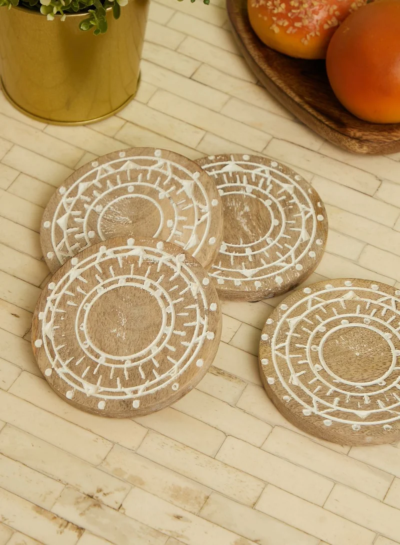 AURORA Set Of 4 Round Wooden Coasters