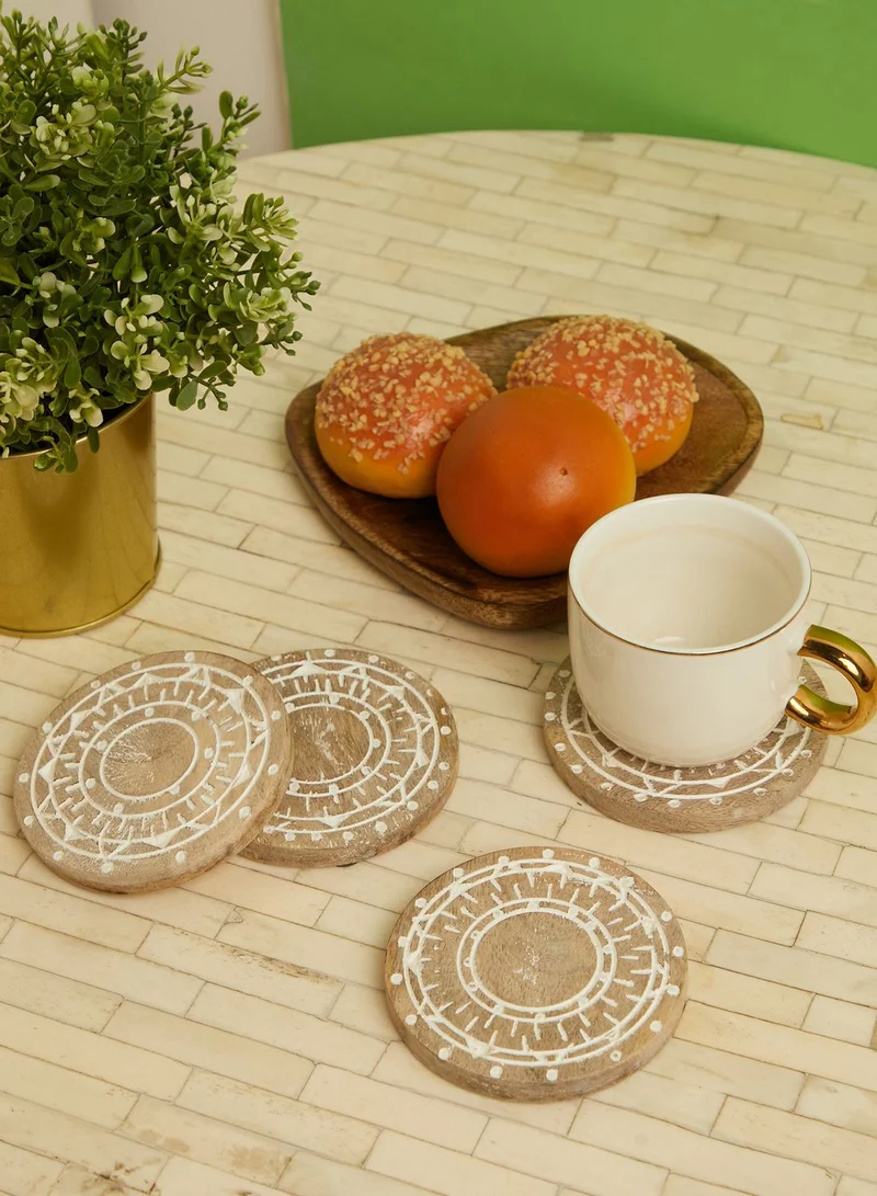AURORA Set Of 4 Round Wooden Coasters
