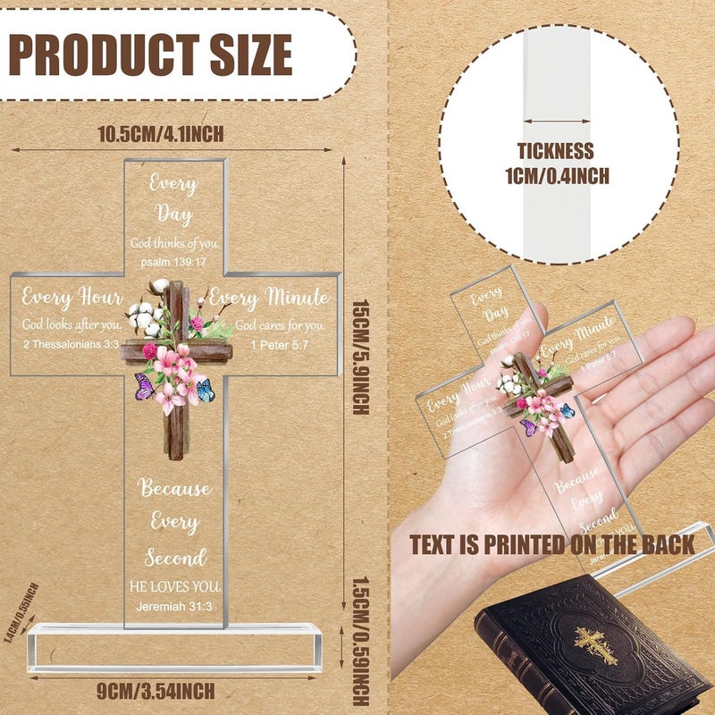 Chunful Acrylic Christian Jesus Gift for Women Men Acrylic Standing Cross Religious Inspirational Gifts with Bible Verse and Prayers Sunflower Cross for Friends Mom Wife Colleague(Fresh Style) - Image 2