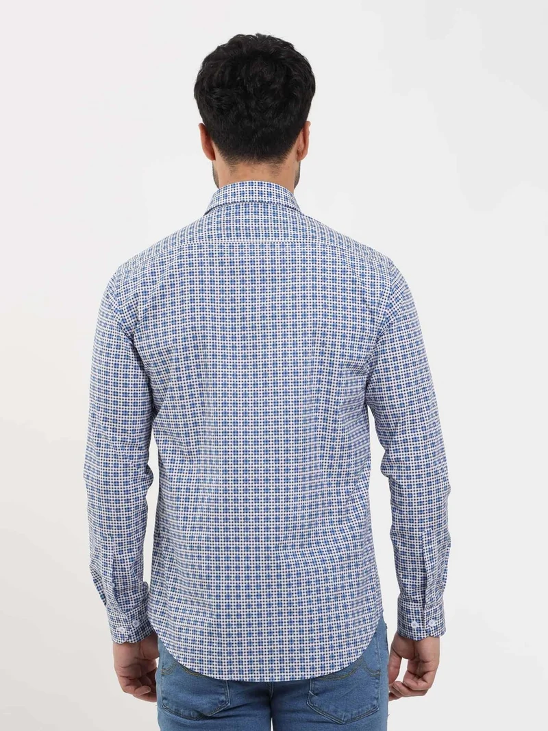 دوفي Blue Men's Slim Fit Polka Dot Brent Button Collar Long Sleeve Shirt - 104354