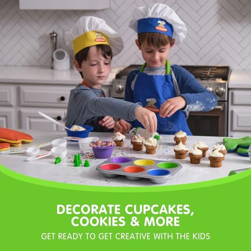 Curious Chef Kids Cookware - 16-Piece Cupcake & Decorating Kit I Real Utensils, Dishwasher Safe, BPA-Free I Non-stick Tin, Liners, Silicone Mixing Spoon, Frosting Spreader, Decorator Tube and More! - Image 5