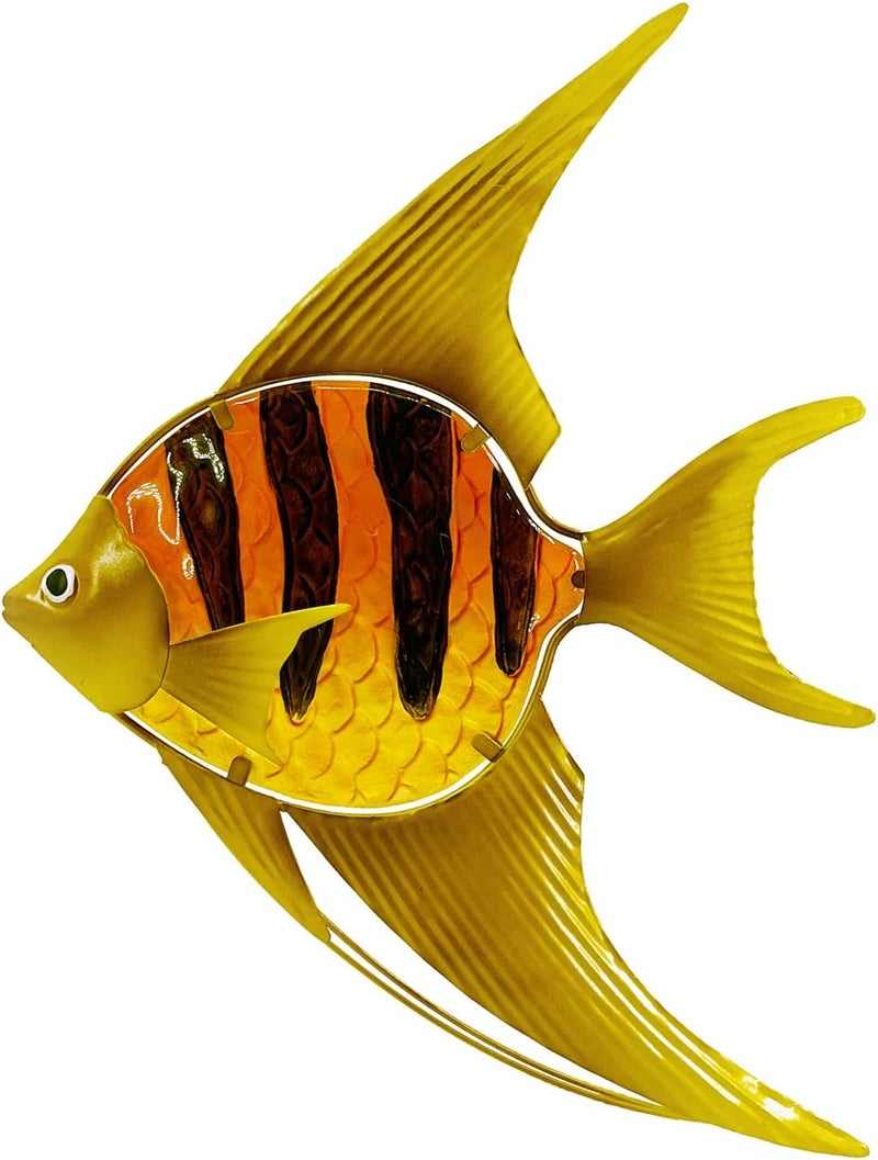 John's Studio Store Angel Fish Sea Wall Decor Outdoor Metal Garden Hanging Art Glass Sculptures Home Ocean Theme Decorations for Kitchen Bathroom and Pool - Yellow - Image 1
