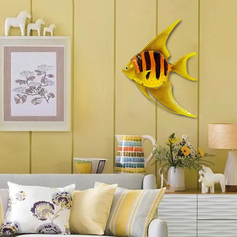 John's Studio Store Angel Fish Sea Wall Decor Outdoor Metal Garden Hanging Art Glass Sculptures Home Ocean Theme Decorations for Kitchen Bathroom and Pool - Yellow - Image 4