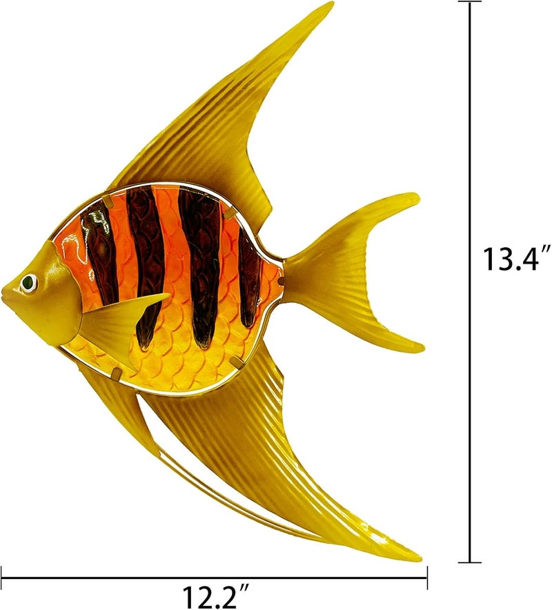 John's Studio Store Angel Fish Sea Wall Decor Outdoor Metal Garden Hanging Art Glass Sculptures Home Ocean Theme Decorations for Kitchen Bathroom and Pool - Yellow - Image 3