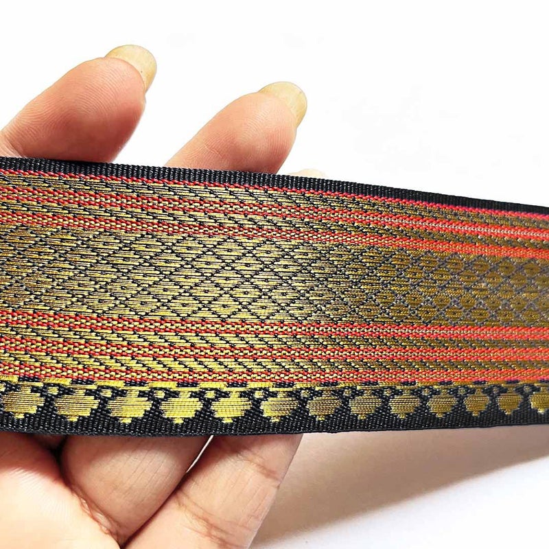 Adikala Maroon & Golden Zari Color Weaving Border 3-in-One Suitable for Home Furnishing, Crafting, Suit, Lehenga, Saree & Dupatta etc 9-Meter 1.5 inches - Image 3