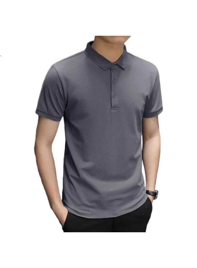 pierre cardin بيير كاردان قميص بولو قصير الأكمام للرجال صيفي عملي غير رسمي رمادي داكن 3XL - Image 1