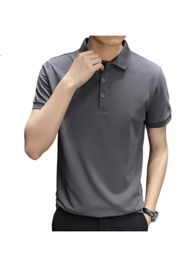 pierre cardin بيير كاردان قميص بولو قصير الأكمام للرجال صيفي عملي غير رسمي رمادي داكن 3XL - Image 3