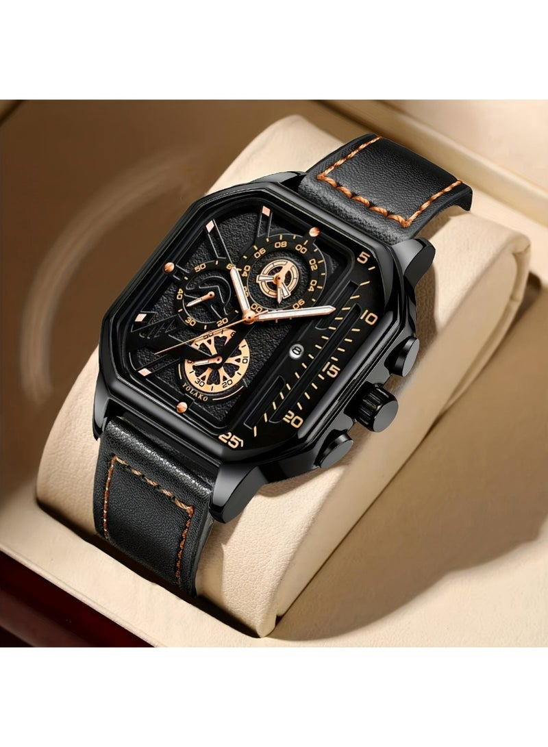 إكس ليفيل ساعات للرجال كوارتز كرونوغراف جلد الأزياء فستان ساعة تاريخ مقاوم للماء مضيئة عادية مربع الأعمال ساعات المعصم - Image 1