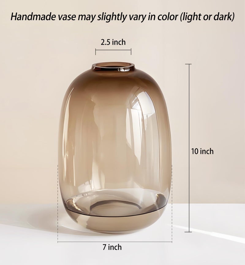 GeLive Brown Glass Vase Round Clear Colored Flower Vase for Centerpiece Long Stem Branch Fresh Artificial Plant Bottle Modern Home Indoor Decoration (Brown) - Image 5