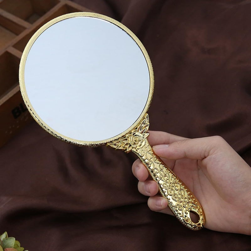 مرآة مكياج محمولة باليد، قطعتان، مرآة تجميل عتيقة مستديرة، ذهبية وفضية - Image 4