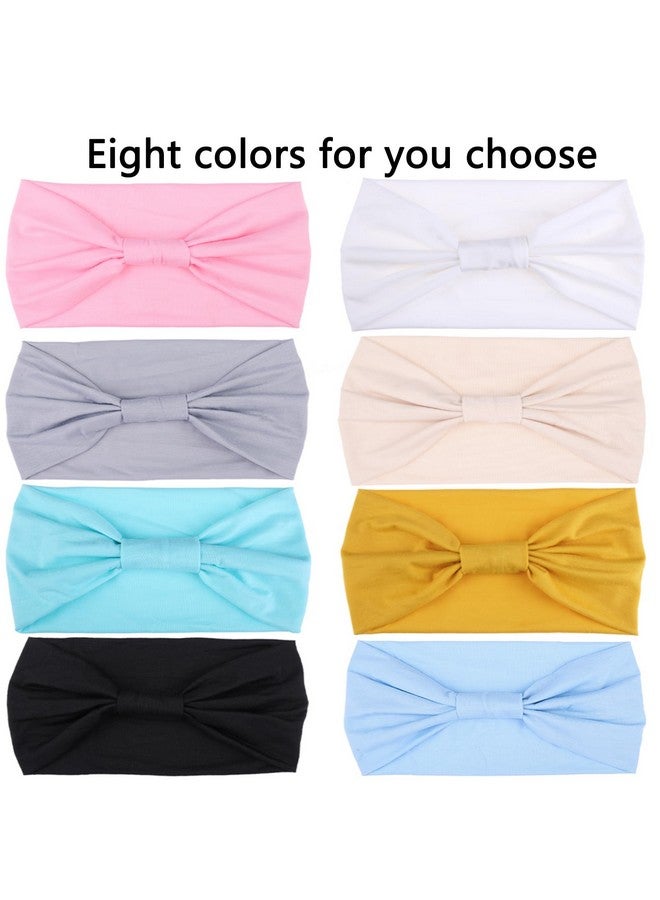 Xtrend 8 Pcs Boho Wide Bandanas Women'S Anti-Slip Ties Fashion Headband For Girls Out Outdoor Yoga Solid Color Hair Accessories （Pink, White, Light Gray, Beige, Lake Blue, Turmeric, Black, Light Blue） - Image 3