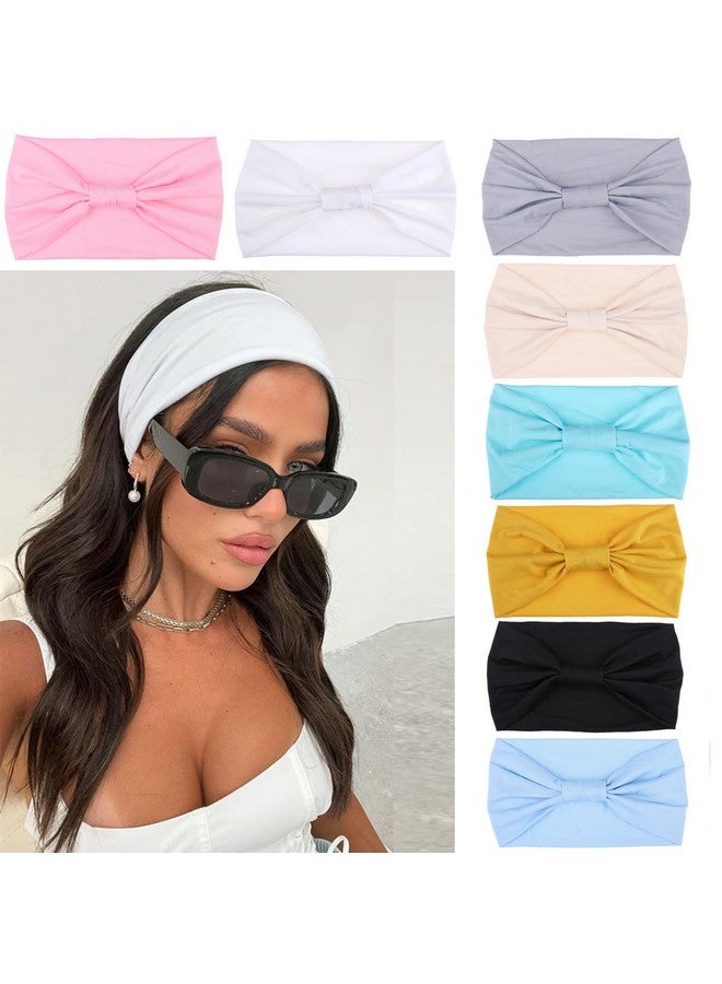 Xtrend 8 Pcs Boho Wide Bandanas Women'S Anti-Slip Ties Fashion Headband For Girls Out Outdoor Yoga Solid Color Hair Accessories （Pink, White, Light Gray, Beige, Lake Blue, Turmeric, Black, Light Blue） - Image 1
