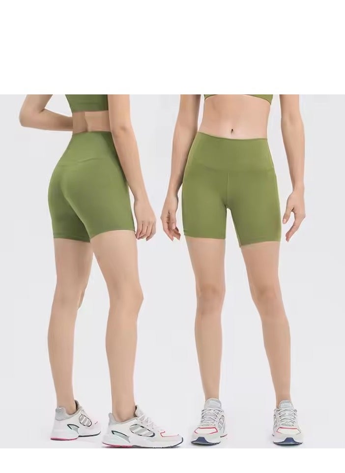 Generic - Yoga shorts, high waisted tight sports pants, women's polyester quick drying pants, breathable and moisture absorbing, suitable for gym training, running and cycling, green - Image 1