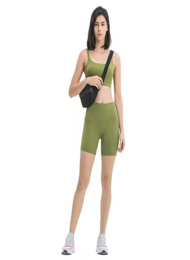 Generic - Yoga shorts, high waisted tight sports pants, women's polyester quick drying pants, breathable and moisture absorbing, suitable for gym training, running and cycling, green - Image 1