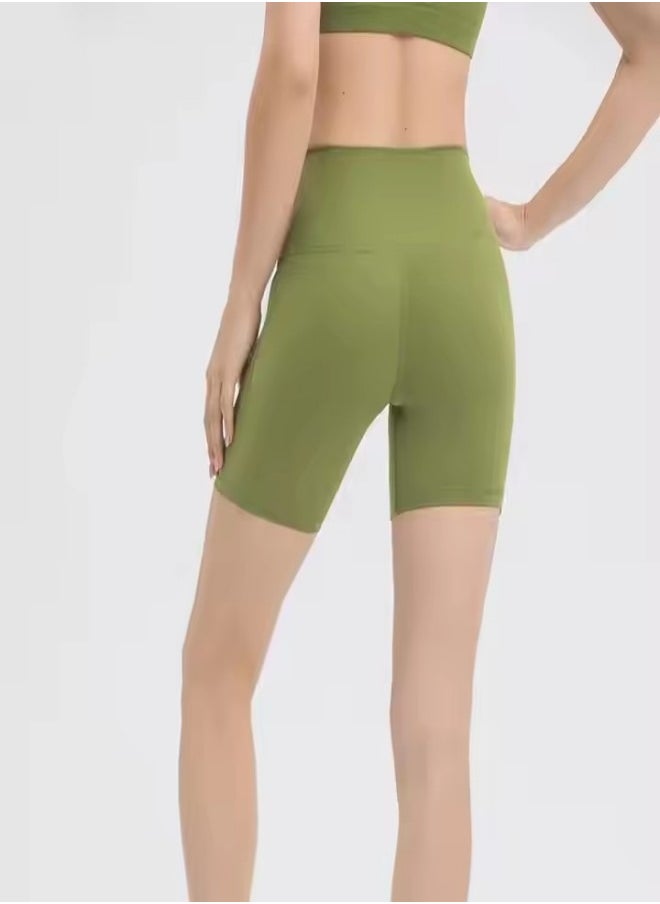 Generic - Yoga shorts, high waisted tight sports pants, women's polyester quick drying pants, breathable and moisture absorbing, suitable for gym training, running and cycling, green - Image 1